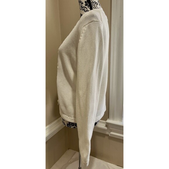 Vtg Lands' End Cotton Floral Embroidered Cardigan Sz S Ivory Classic Cottage - Picture 4 of 12